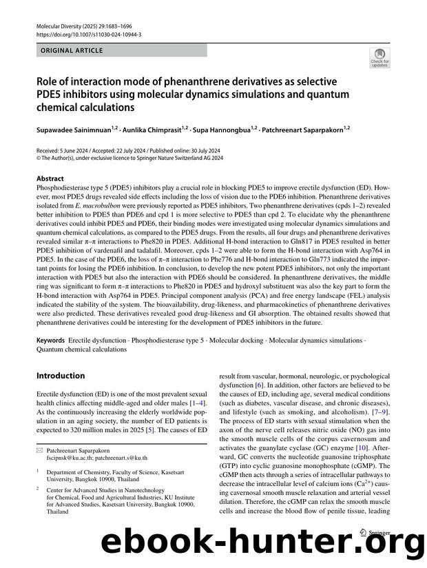 Role of interaction mode of phenanthrene derivatives as selective PDE5 inhibitors using molecular dynamics simulations and quantum chemical calculations by Supawadee Sainimnuan & Aunlika Chimprasit & Supa Hannongbua & Patchreenart Saparpakorn