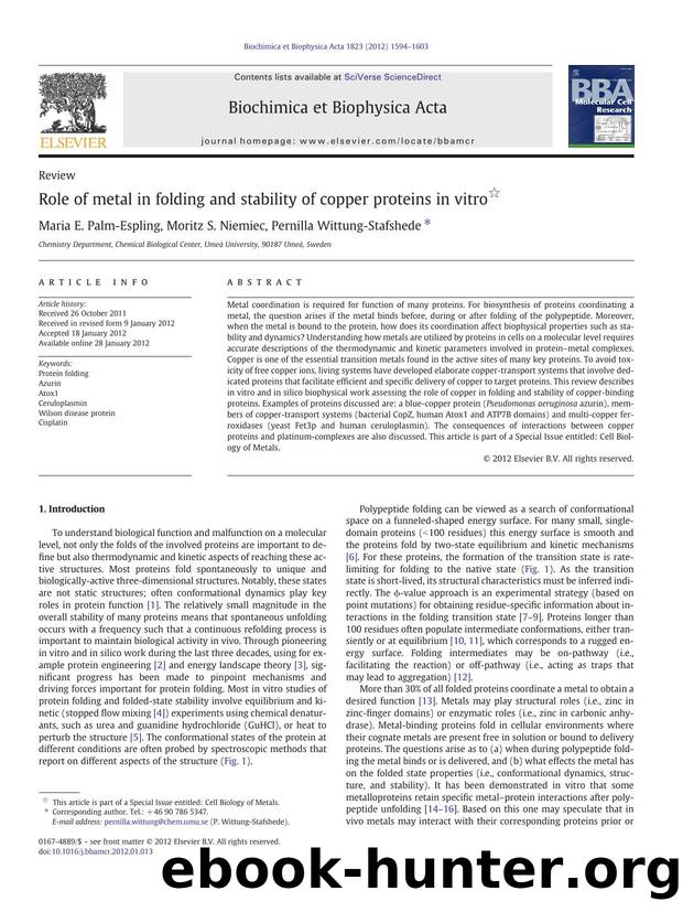 Role of metal in folding and stability of copper proteins in vitro by Maria E. Palm-Espling & Moritz S. Niemiec & Pernilla Wittung-Stafshede