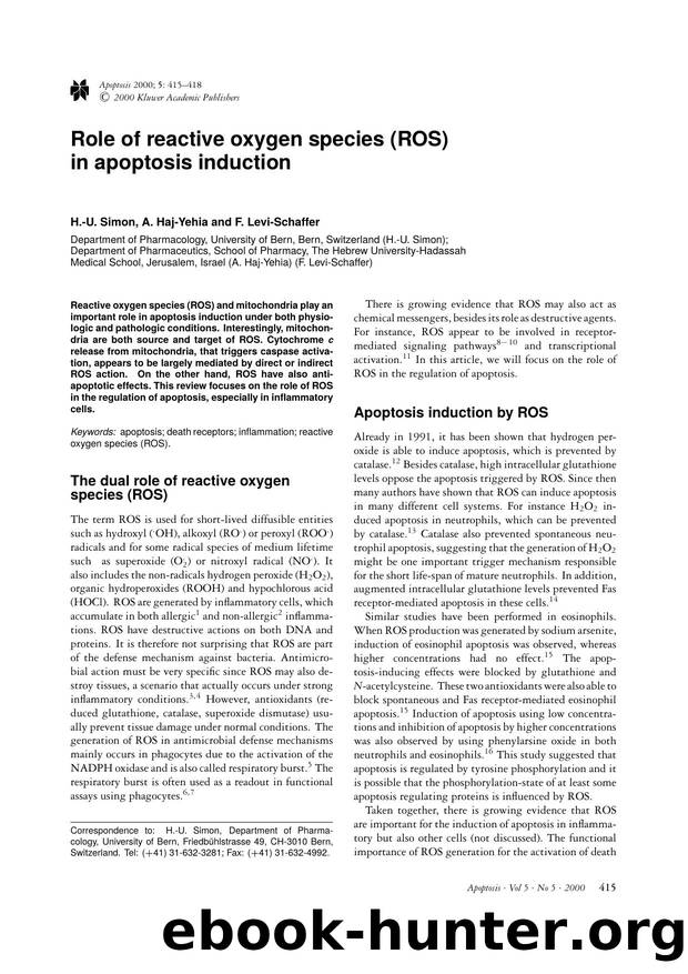 Role of reactive oxygen species (ROS) in apoptosis induction by Unknown