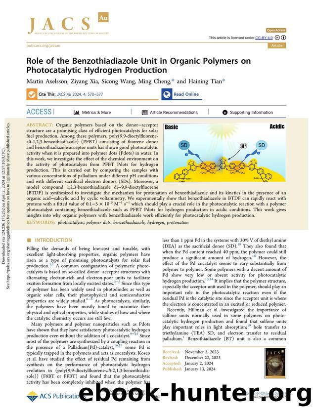 Role of the Benzothiadiazole Unit in Organic Polymers on Photocatalytic Hydrogen Production by Martin Axelsson Ziyang Xia Sicong Wang Ming Cheng & Haining Tian