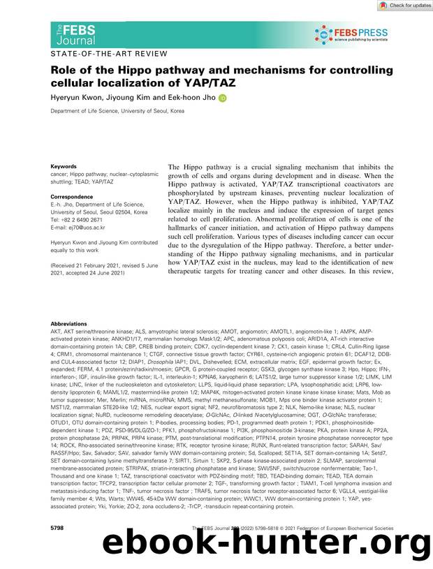 Role of the Hippo pathway and mechanisms for controlling cellular localization of YAPTAZ by Unknown
