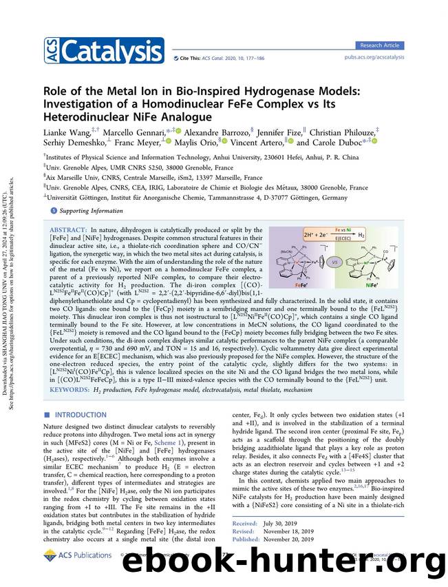 Role of the Metal Ion in Bio-Inspired Hydrogenase Models: Investigation of a Homodinuclear FeFe Complex vs Its Heterodinuclear NiFe Analogue by unknow