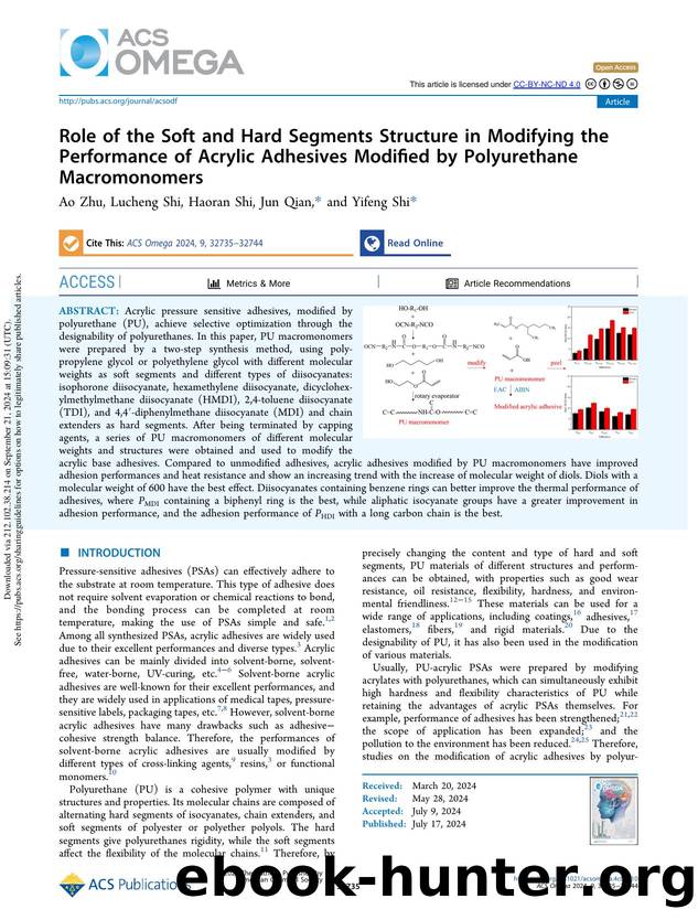 Role of the Soft and Hard Segments Structure in Modifying the Performance of Acrylic Adhesives Modified by Polyurethane Macromonomers by Ao Zhu Lucheng Shi Haoran Shi Jun Qian & Yifeng Shi