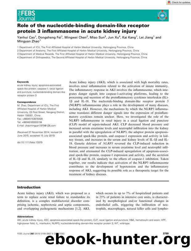 Role of the nucleotideâbinding domainâlike receptor protein 3 inflammasome in acute kidney injury by Unknown