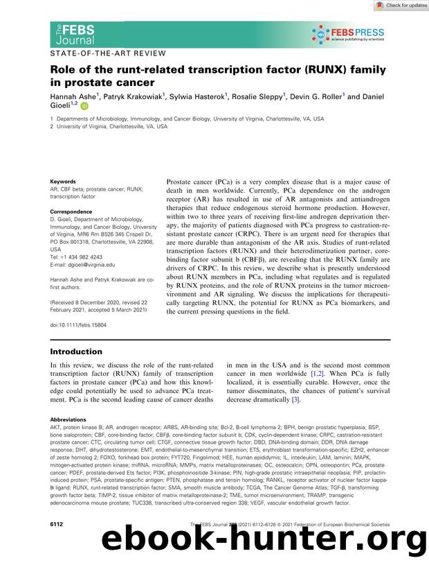 Role of the runtârelated transcription factor (RUNX) family in prostate cancer by Unknown