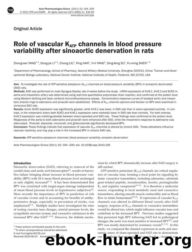 Role of vascular KATP channels in blood pressure variability after sinoaortic denervation in rats by Zhong-wei Yang & Dong-jie Li & Chong Liu & Ping Han & Yi-li Yang & Ding-feng Su & Fu-ming Shen