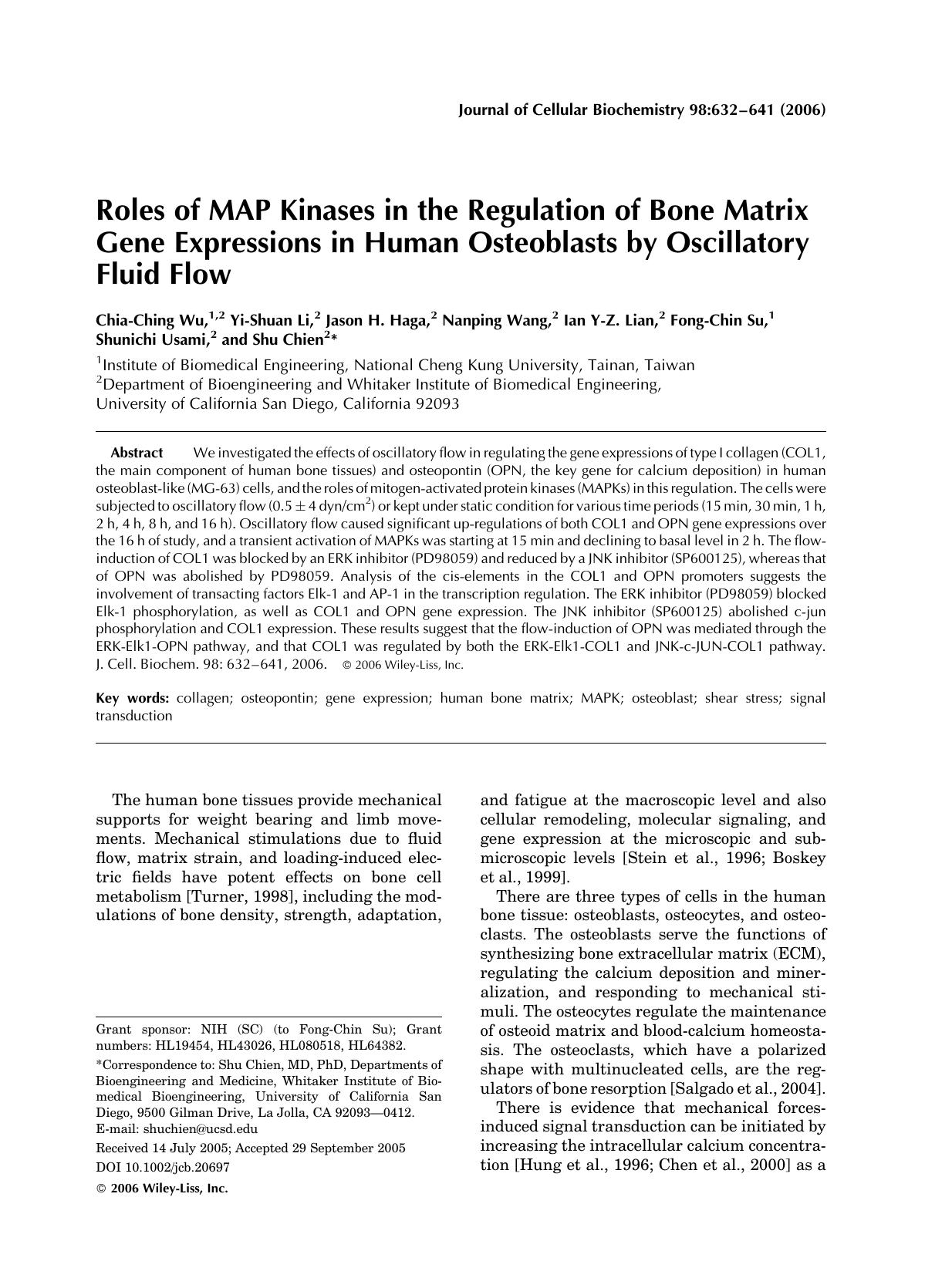 Roles of MAP kinases in the regulation of bone matrix gene expressions in human osteoblasts by oscillatory fluid flow by Unknown