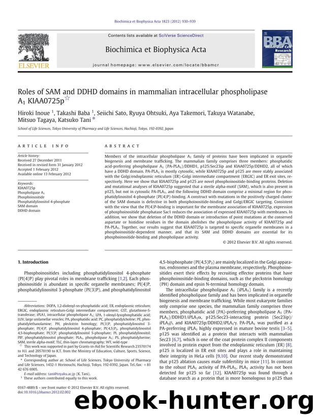 Roles of SAM and DDHD domains in mammalian intracellular phospholipase A1 KIAA0725p by unknow