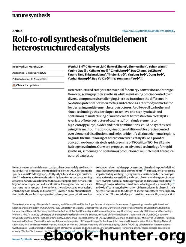 Roll-to-roll synthesis of multielement heterostructured catalysts by unknow