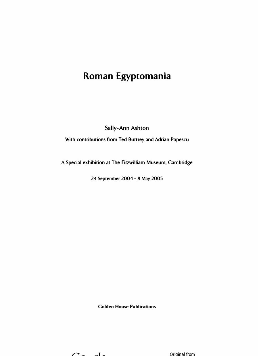 Roman Egyptomania by Sally-Ann Ashton; Theodore V. Buttrey; Adrian Popescu