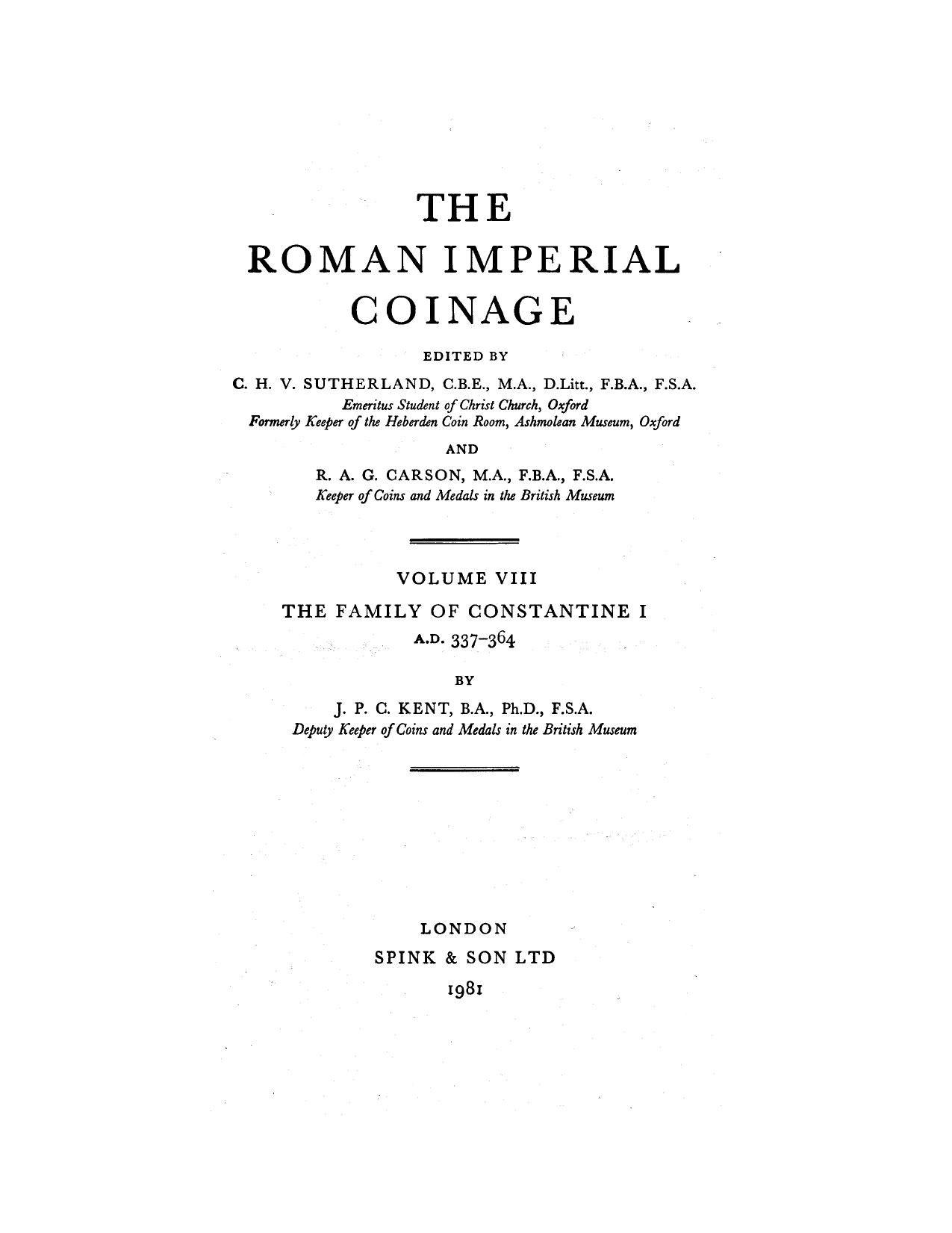 Roman Imperial Coinage by J.P.C. Kent