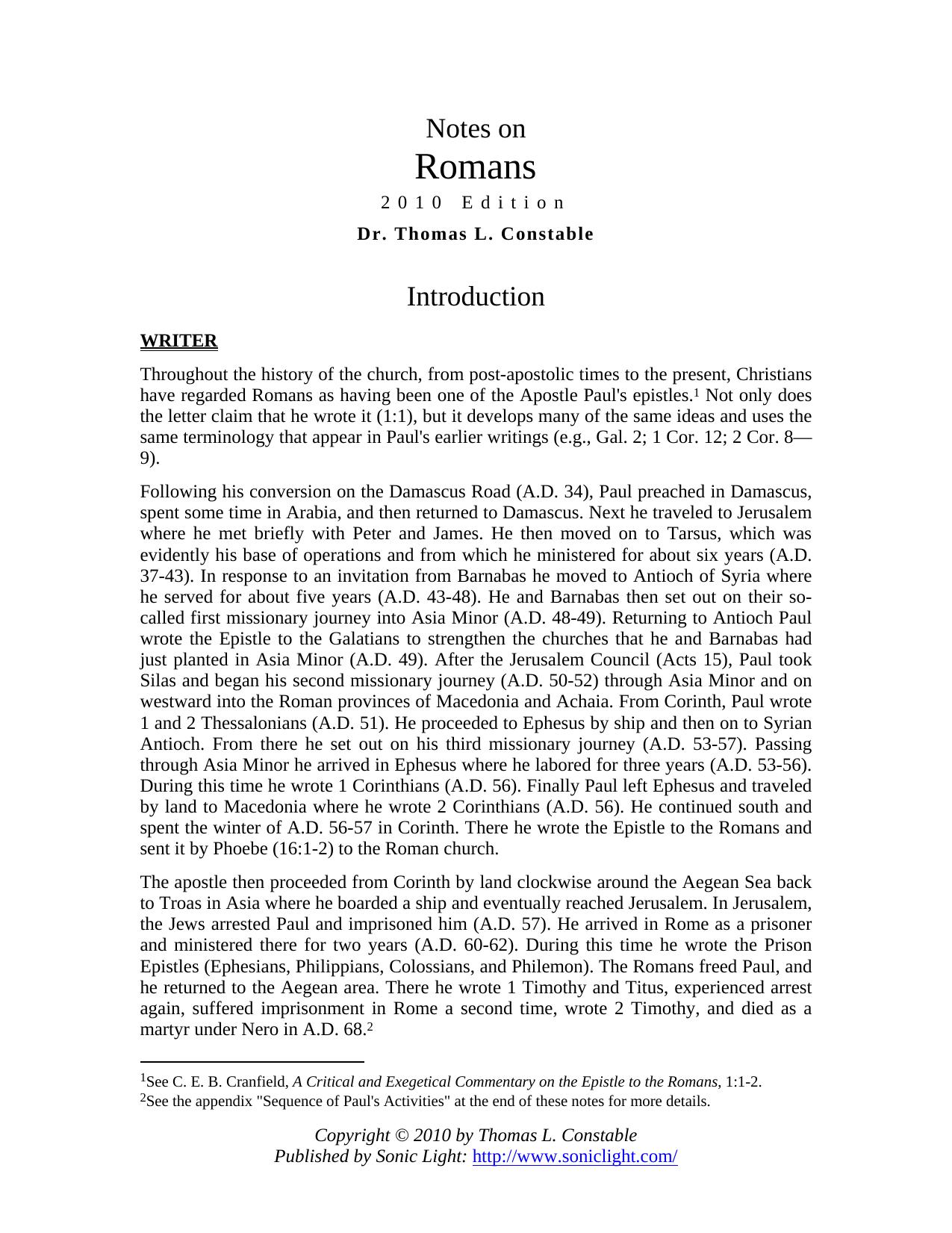 Romans by Dr. Thomas L. Constable