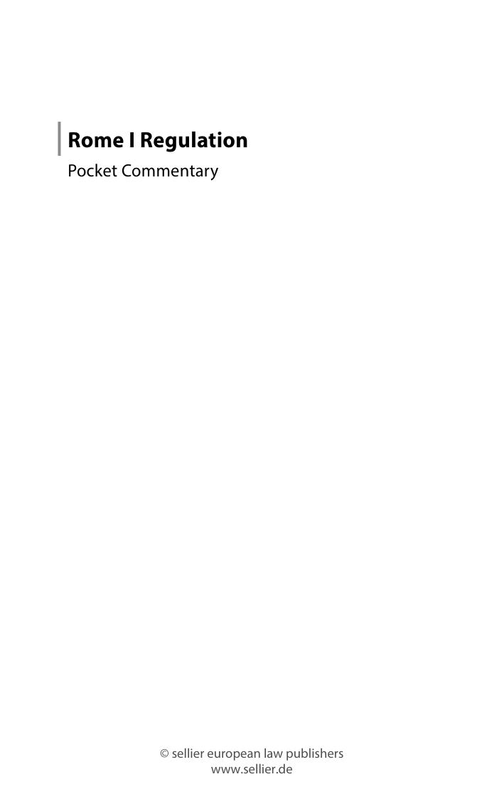 Rome I Regulation: Pocket Commentary by Franco Ferrari