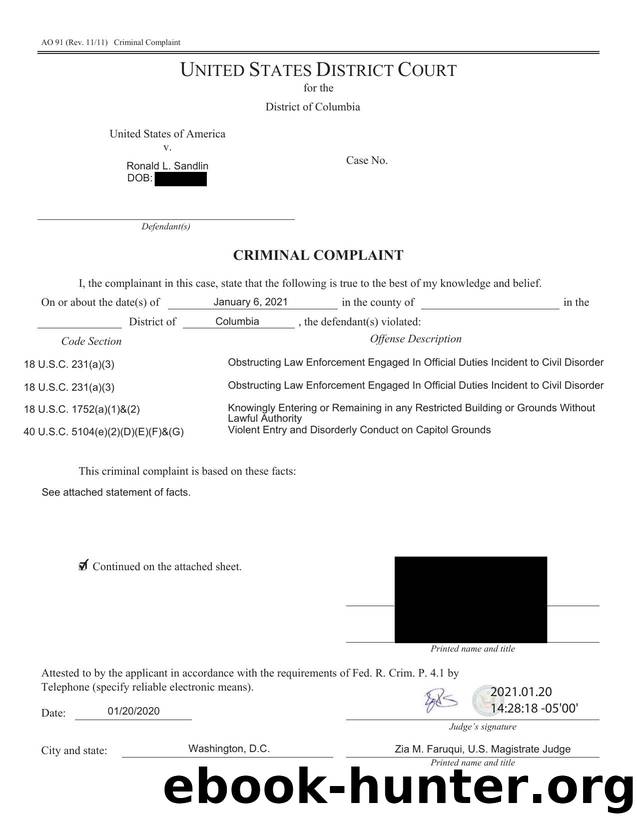 Ronald L. Sandlin - Complaint & Statement of Facts by USAO/FBI