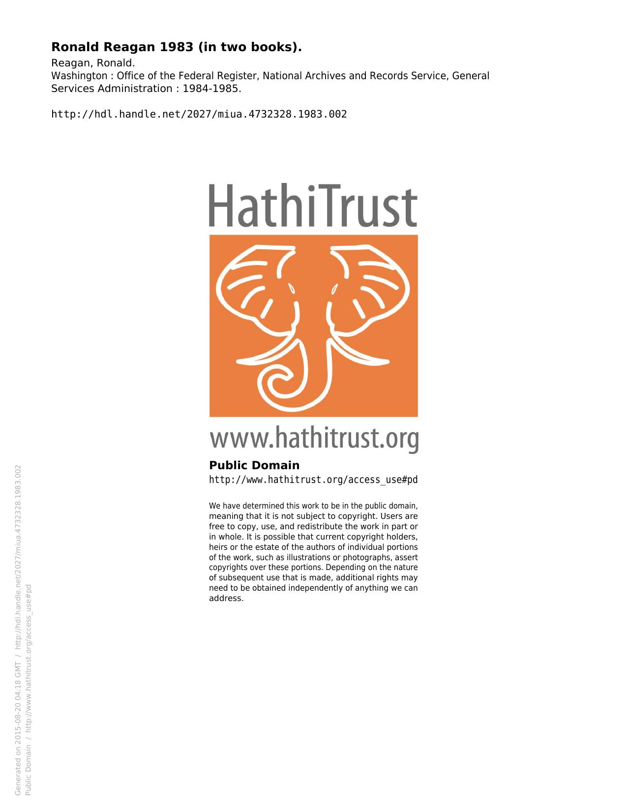 Ronald Reagan 1983 (in two books). by Reagan Ronald