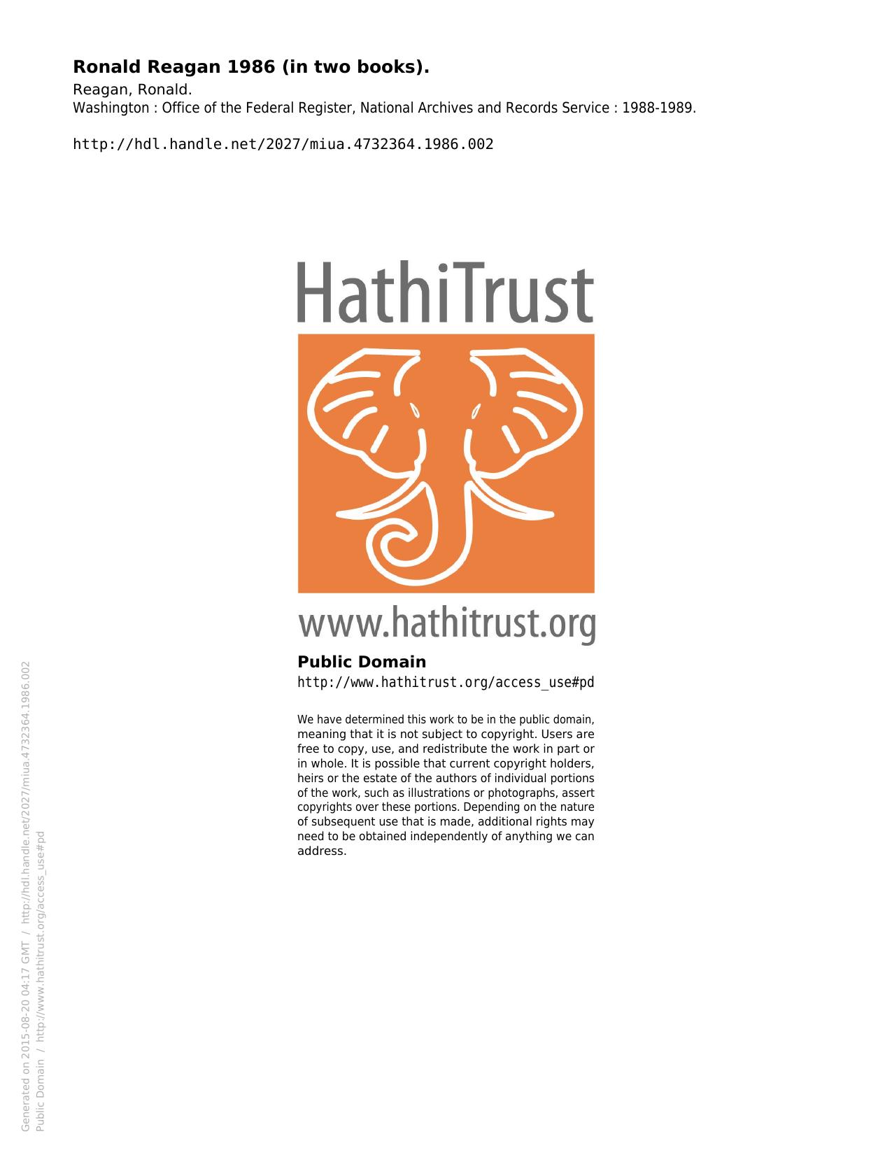 Ronald Reagan 1986 (in two books). by Reagan Ronald