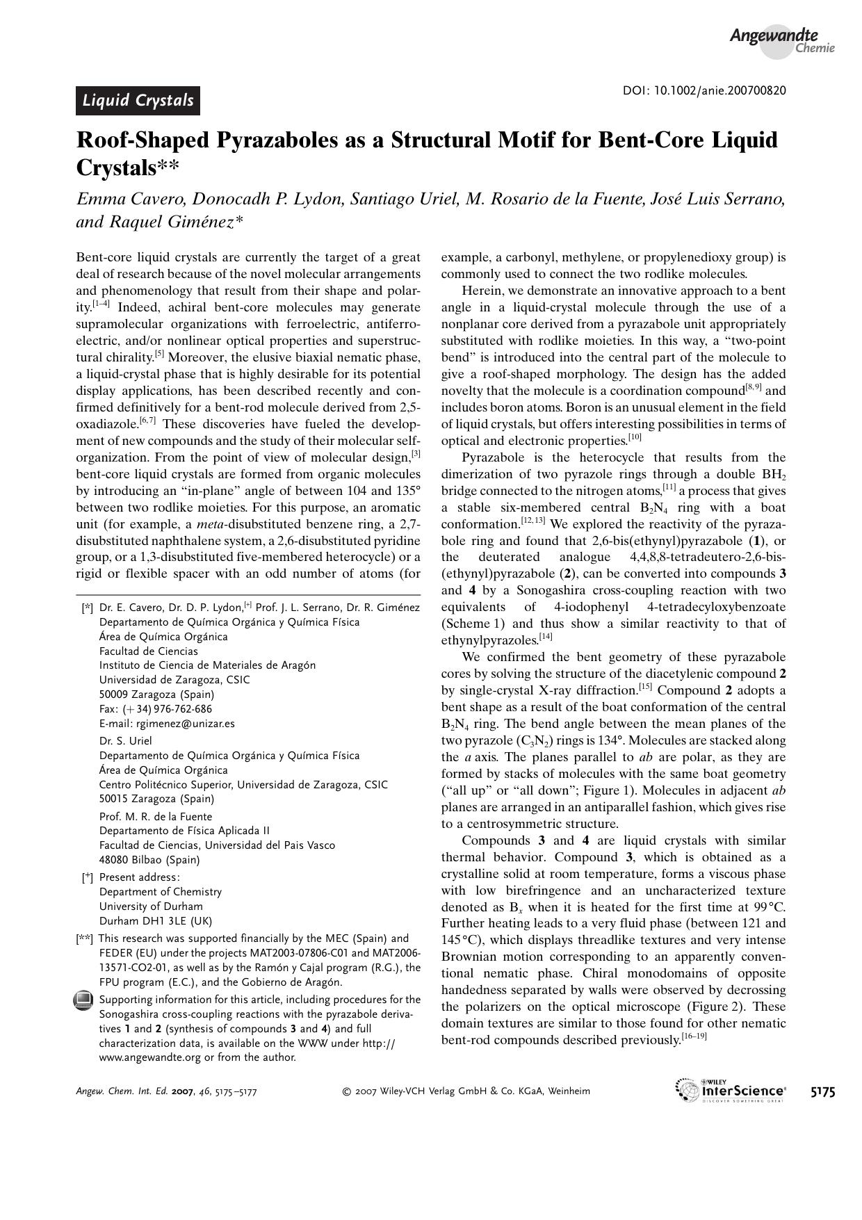 Roof-Shaped Pyrazaboles as a Structural Motif for Bent-Core Liquid Crystals by Unknown