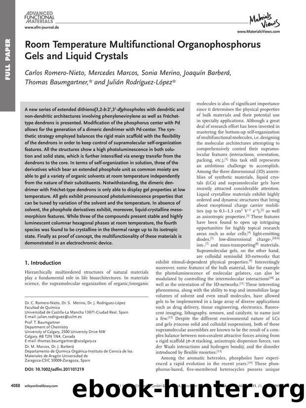 Room Temperature Multifunctional Organophosphorus Gels and Liquid Crystals by wcu