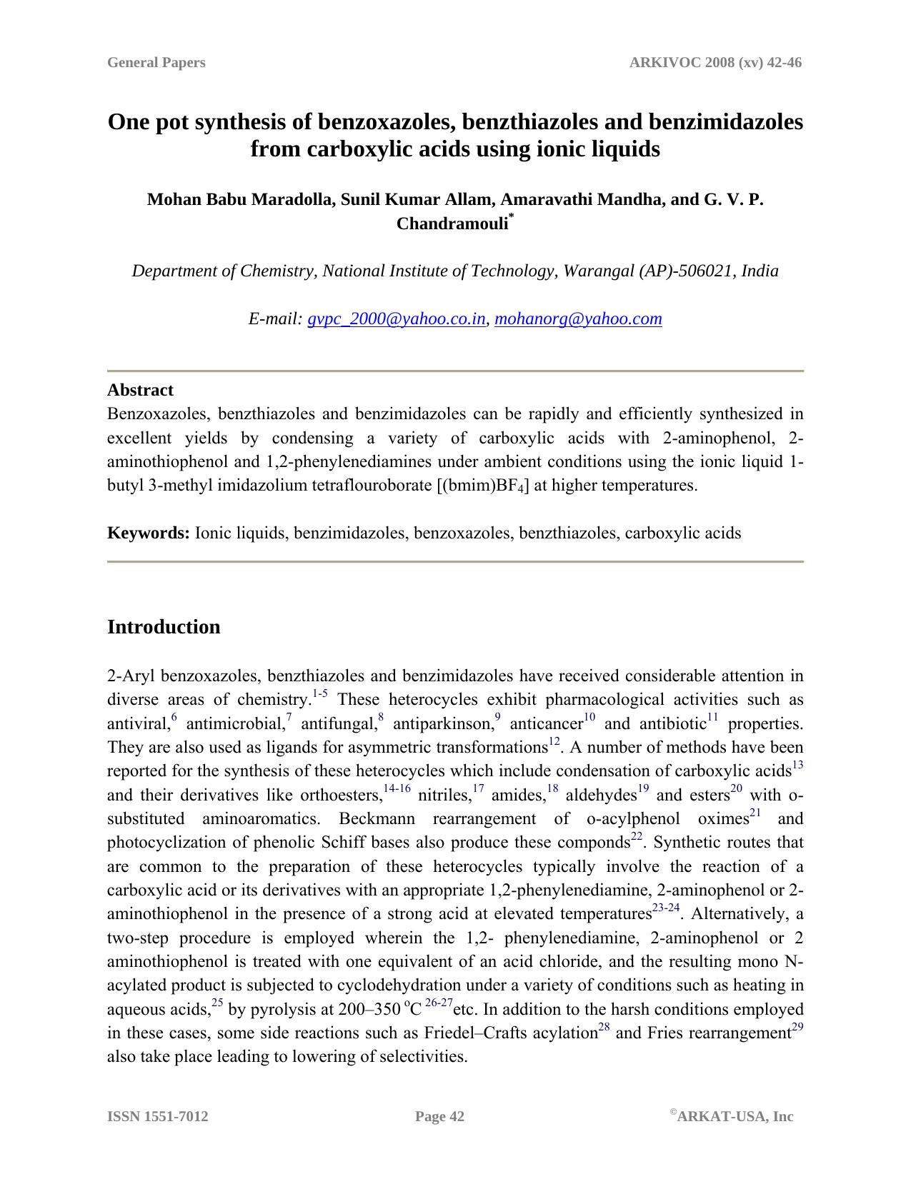 Room temperature ionic liquid promoted regioselective synthesis of by gvpc