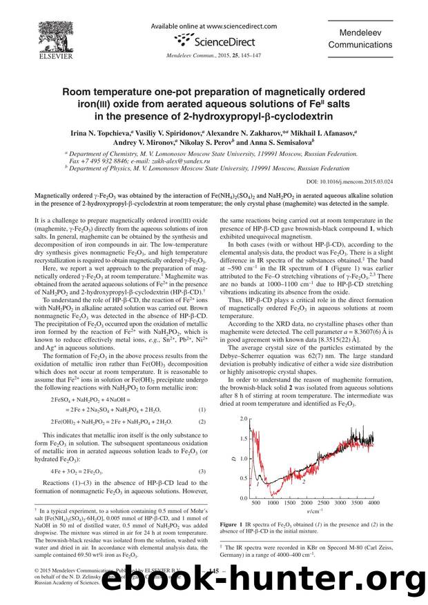 Room temperature one-pot preparation of magnetically ordered iron(III) oxide from aerated aqueous solutions of FeII salts in the presence of 2-hydroxypropyl-Î²-cyclodextrin by unknow