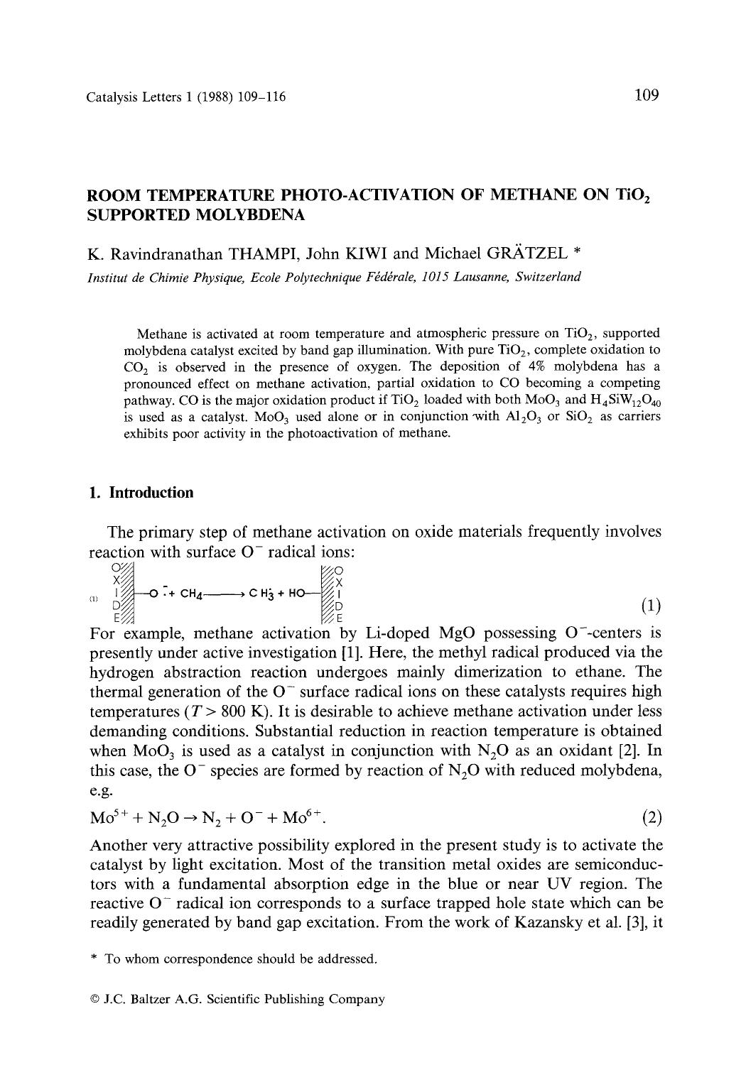 Room temperature photo-activation of methane on TiO <Subscript>2 <Subscript> supported molybdena by Unknown