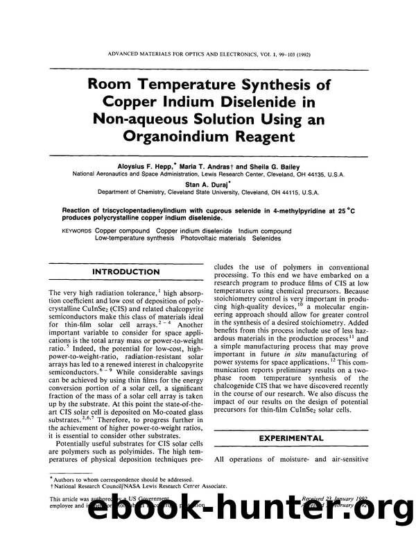 Room temperature synthesis of copper indium diselenide in non-aqueous solution using an organoindium reagent by Unknown
