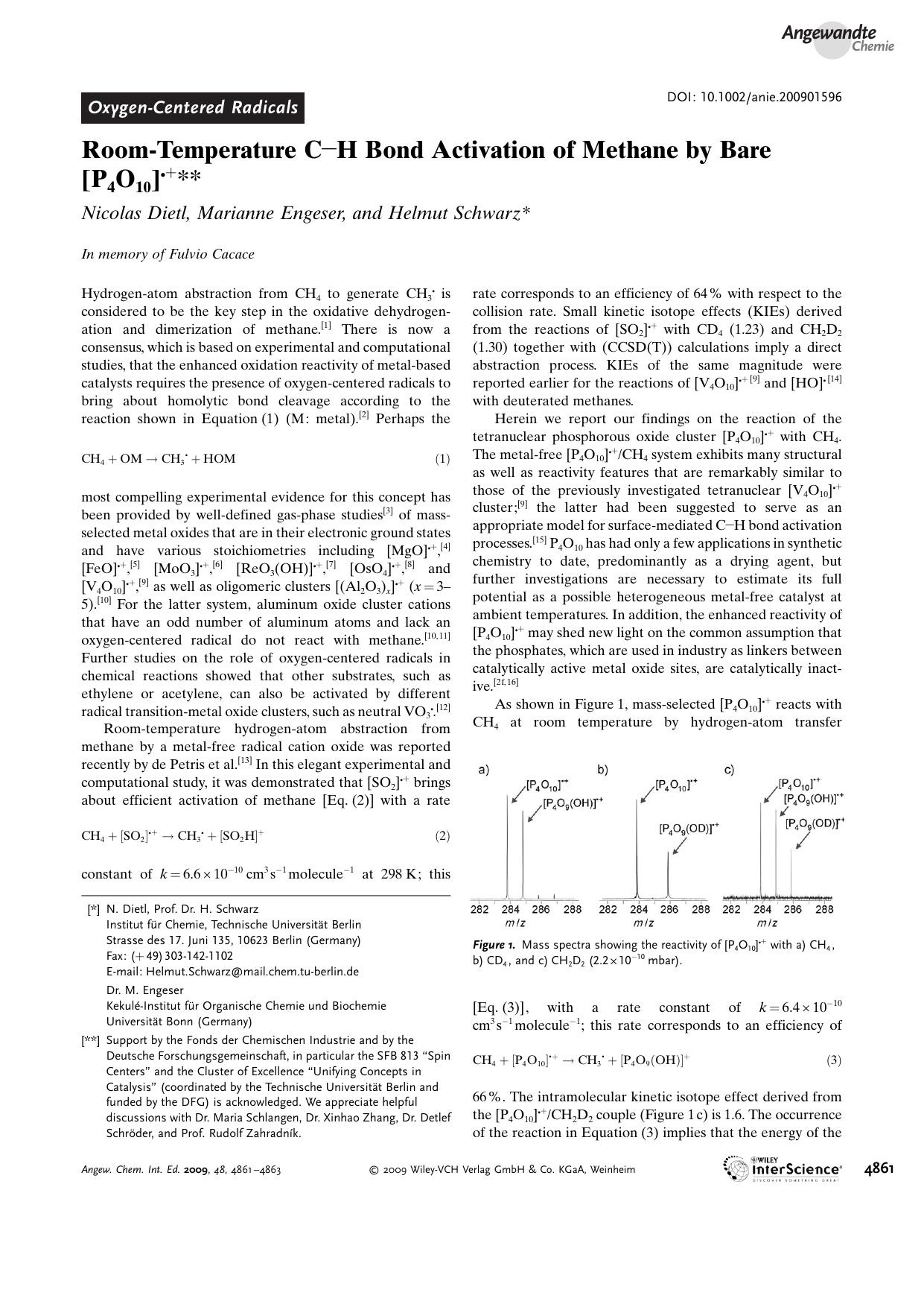 Room-Temperature C[bond]H Bond Activation of Methane by Bare [P4O10].+ by Unknown