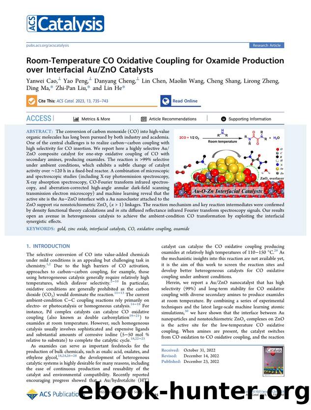 Room-Temperature CO Oxidative Coupling for Oxamide Production over Interfacial AuZnO Catalysts by unknow
