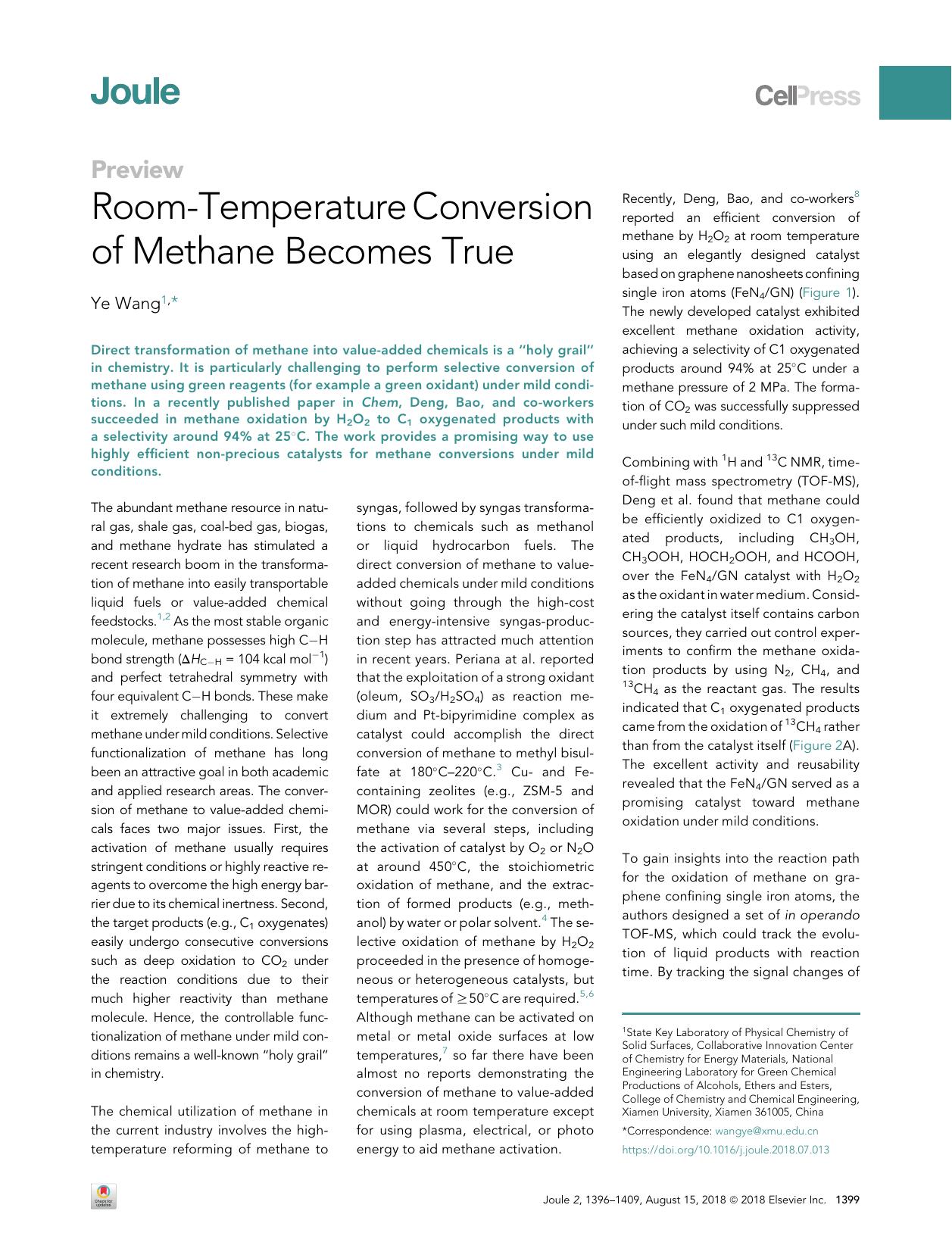 Room-Temperature Conversion of Methane Becomes True by Ye Wang