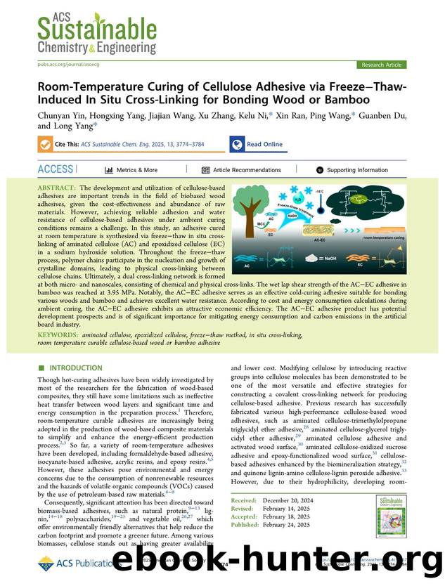 Room-Temperature Curing of Cellulose Adhesive via FreezeâThaw-Induced In Situ Cross-Linking for Bonding Wood or Bamboo by unknow