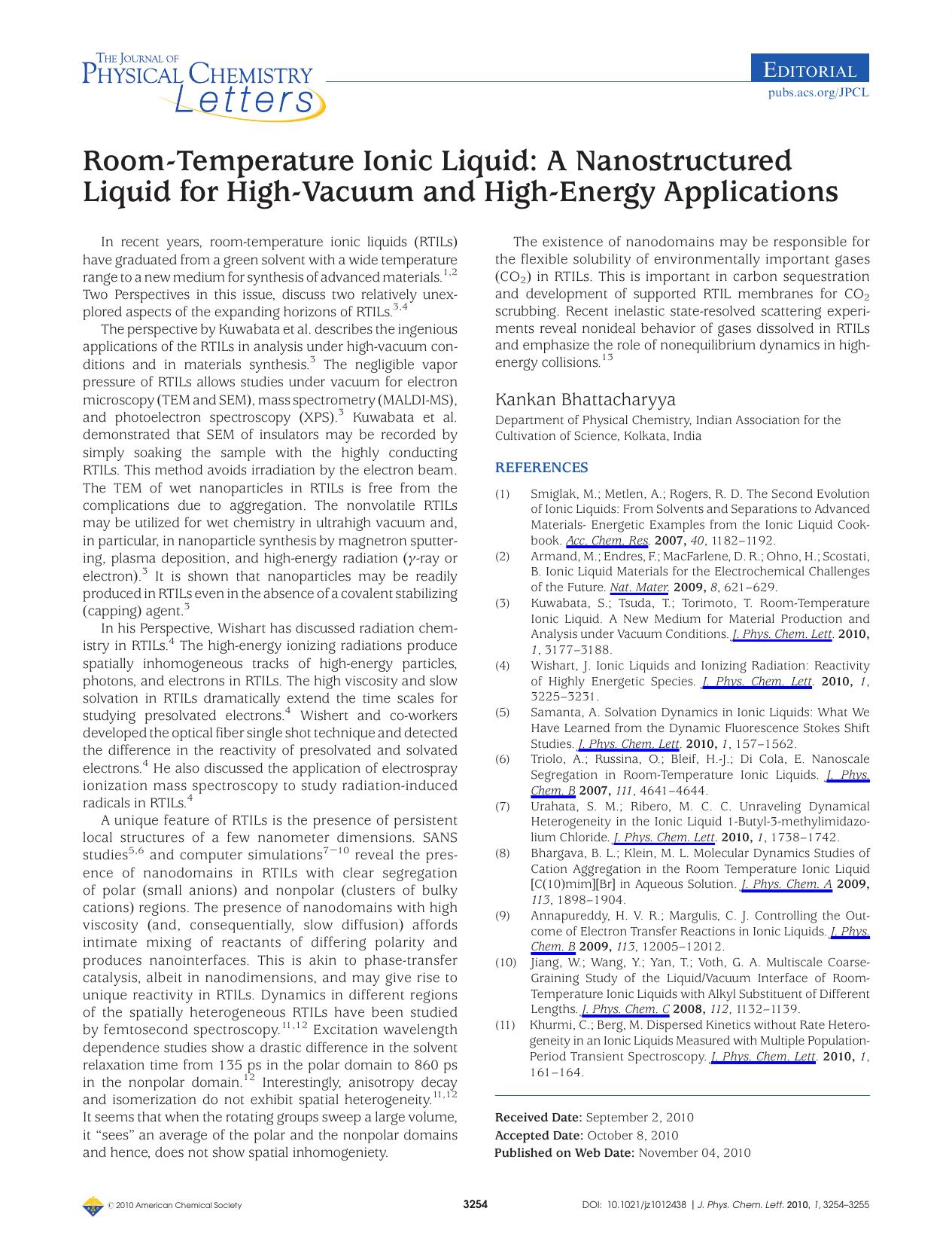 Room-Temperature Ionic Liquid: A Nanostructured Liquid for High-Vacuum and High-Energy Applications by Unknown