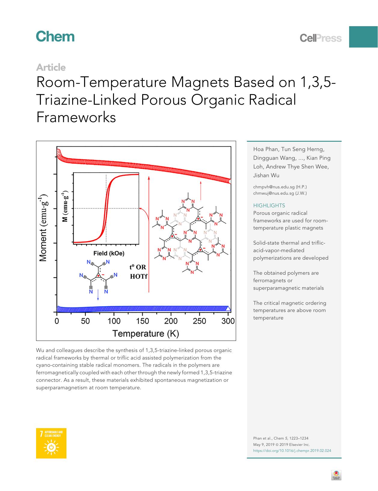 Room-Temperature Magnets Based on 1,3,5-Triazine-Linked Porous Organic Radical Frameworks by unknow