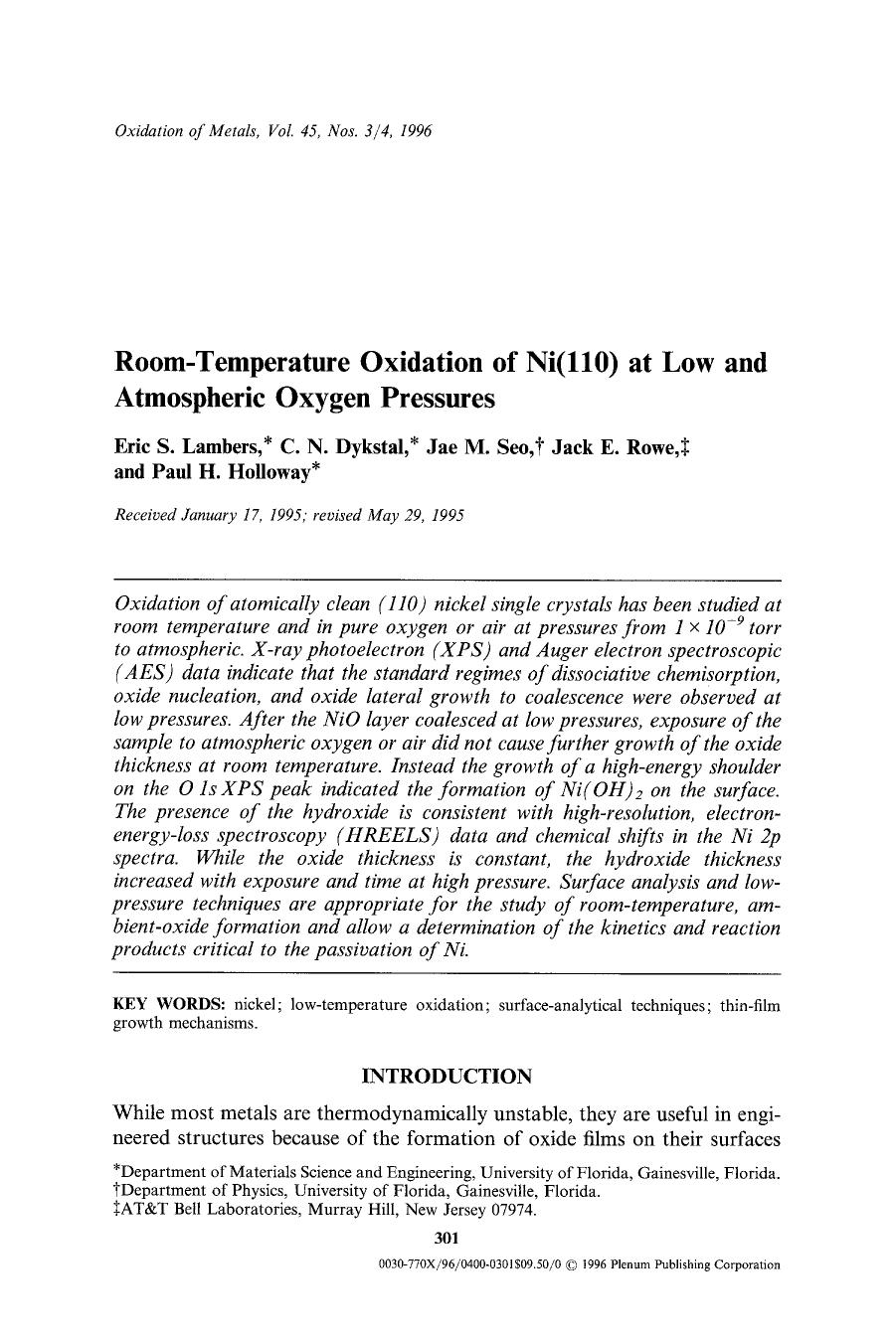 Room-temerature oxidation of Ni(110) at low and atmospheric oxygen pressures by Unknown
