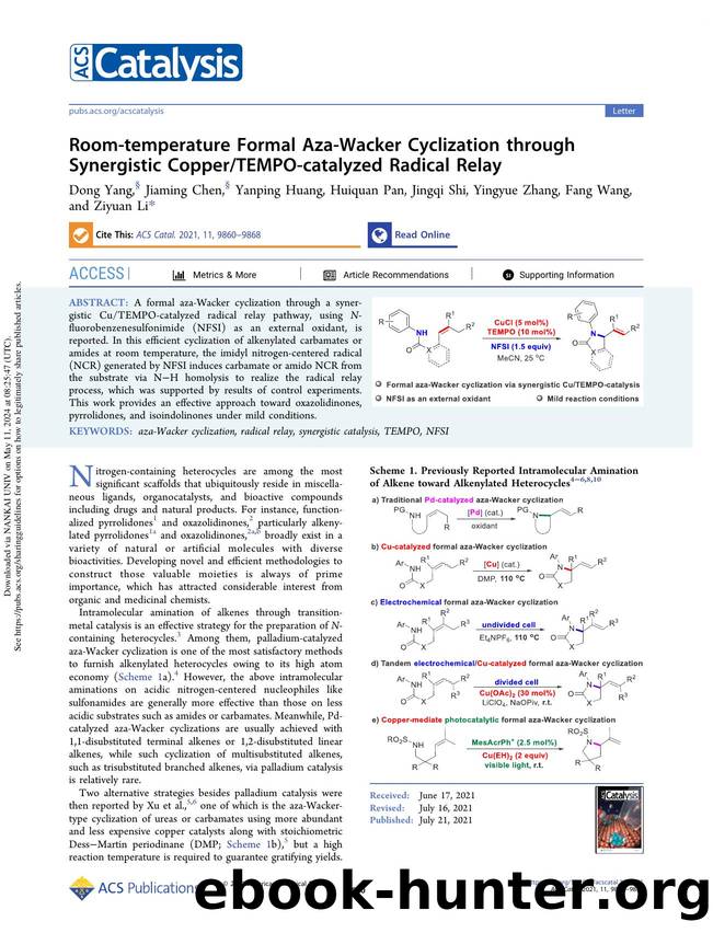 Room-temperature Formal Aza-Wacker Cyclization through Synergistic CopperTEMPO-catalyzed Radical Relay by unknow