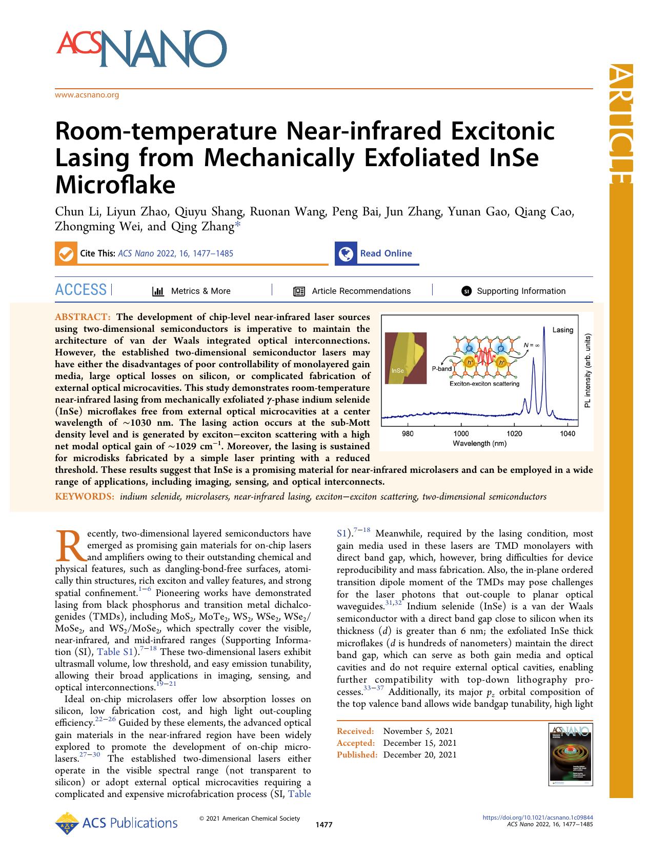 Room-temperature Near-infrared Excitonic Lasing from Mechanically Exfoliated InSe Microflake by unknow