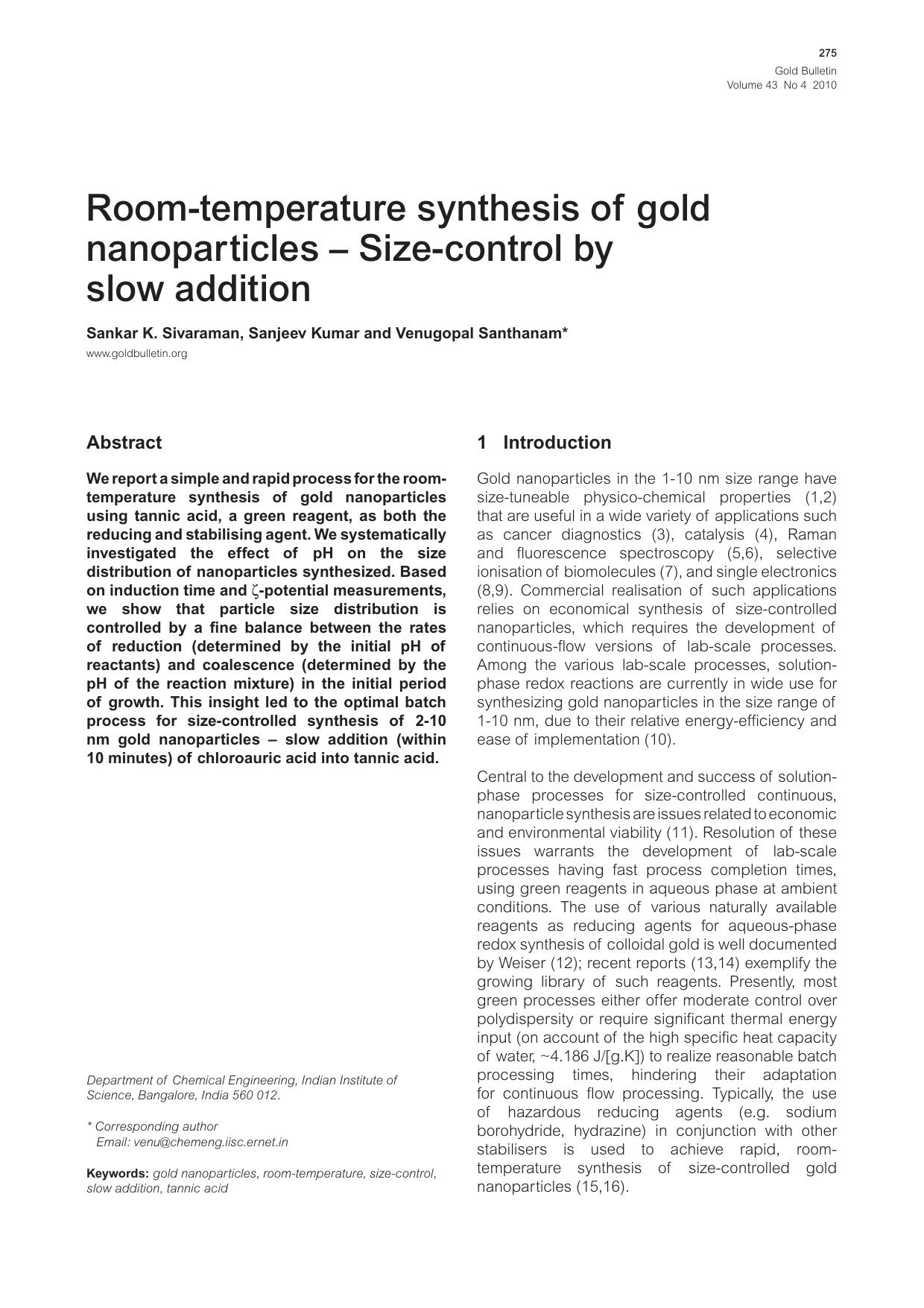 Room-temperature synthesis of gold nanoparticles &amp;#x2014; Size-control by slow addition by Unknown