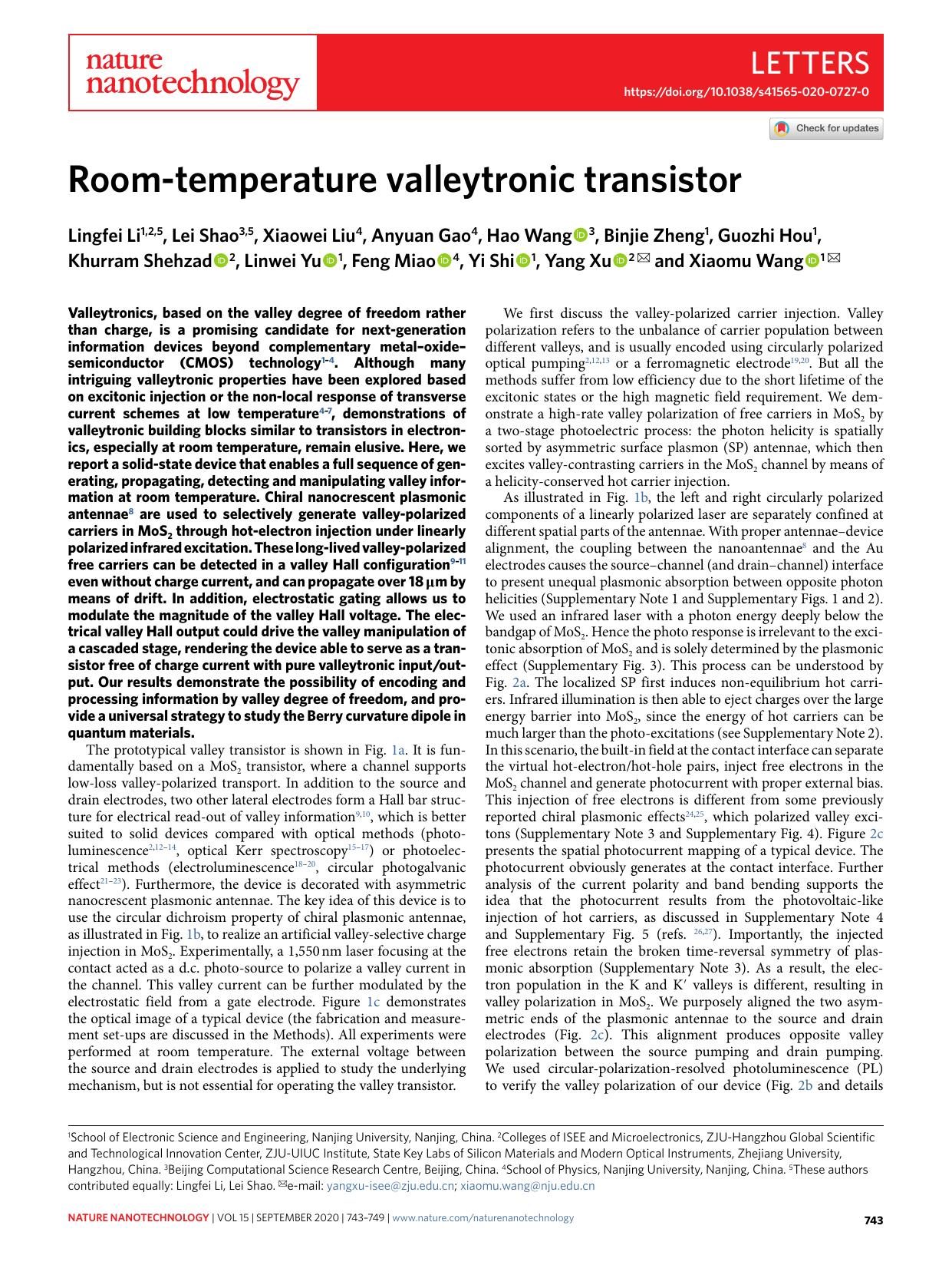 Room-temperature valleytronic transistor by unknow