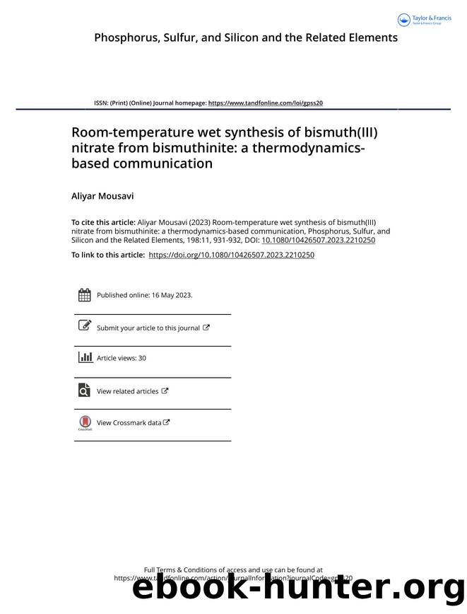 Room-temperature wet synthesis of bismuth(III) nitrate from bismuthinite: a thermodynamics-based communication by Mousavi Aliyar