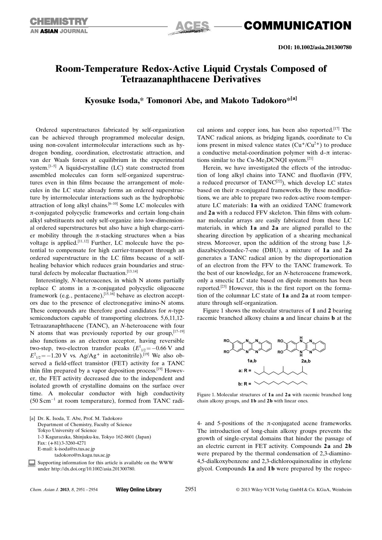 RoomTemperature RedoxActive Liquid Crystals Composed of Tetraazanaphthacene Derivatives by Unknown