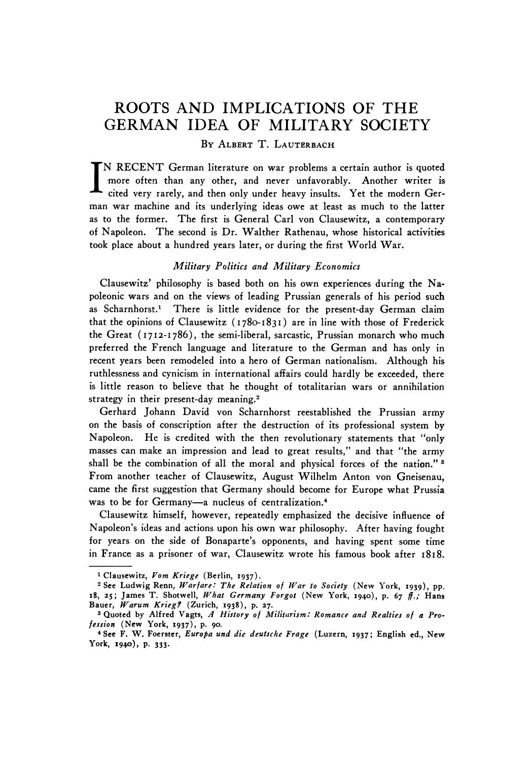 Roots and Implications of the German Idea of Military Society by Unknown