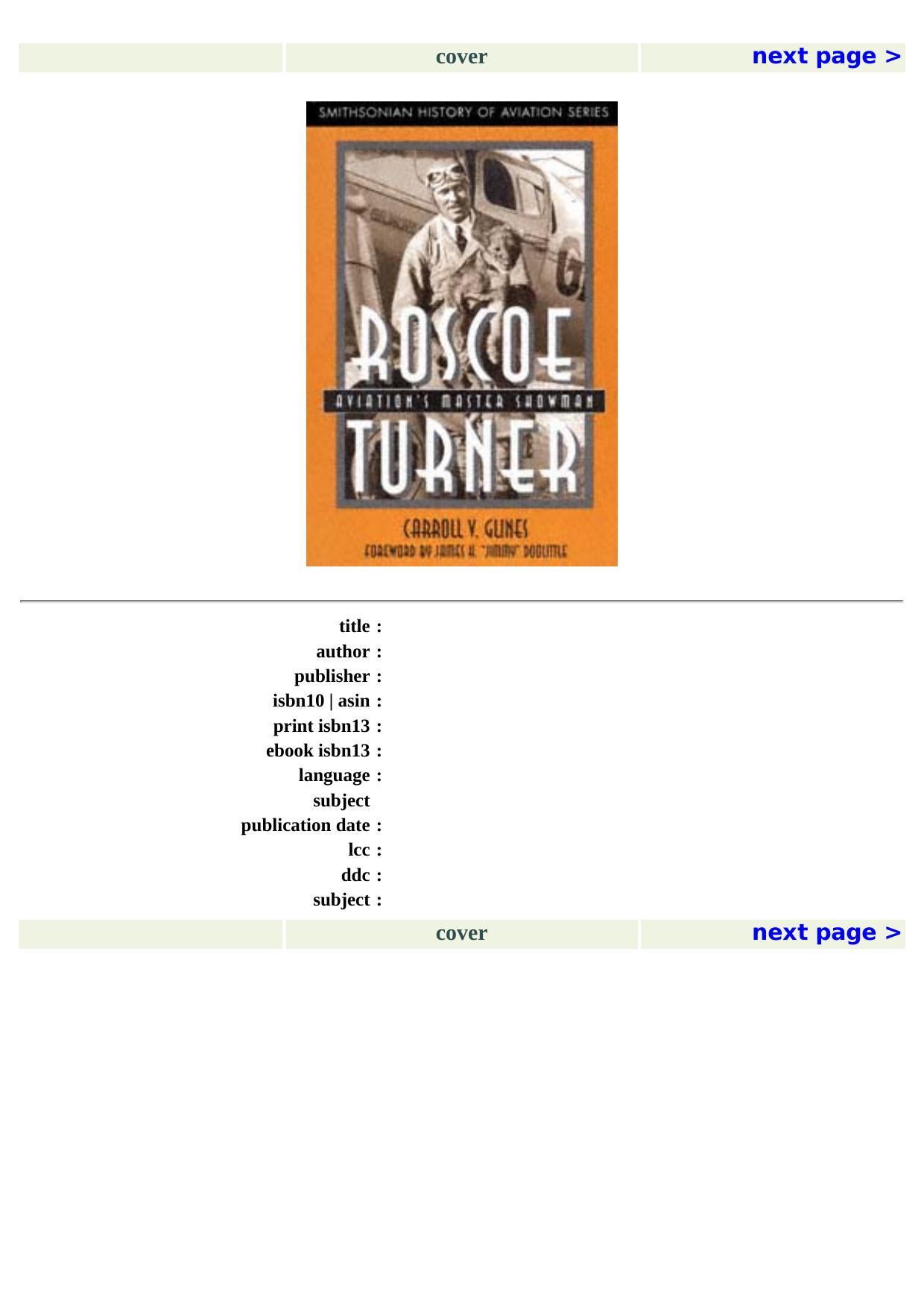 Roscoe Turner: Aviation's Master Showman (Smithsonian History of Aviation Series) by James H. _Jimmy_ Doolittle