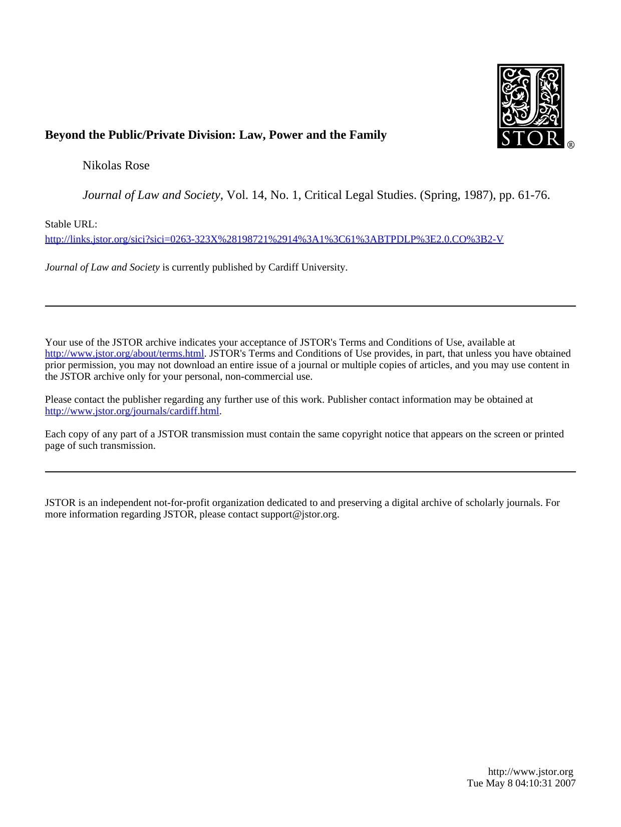 Rose N - Beyond the Public-Private Division by Law Power & the Family
