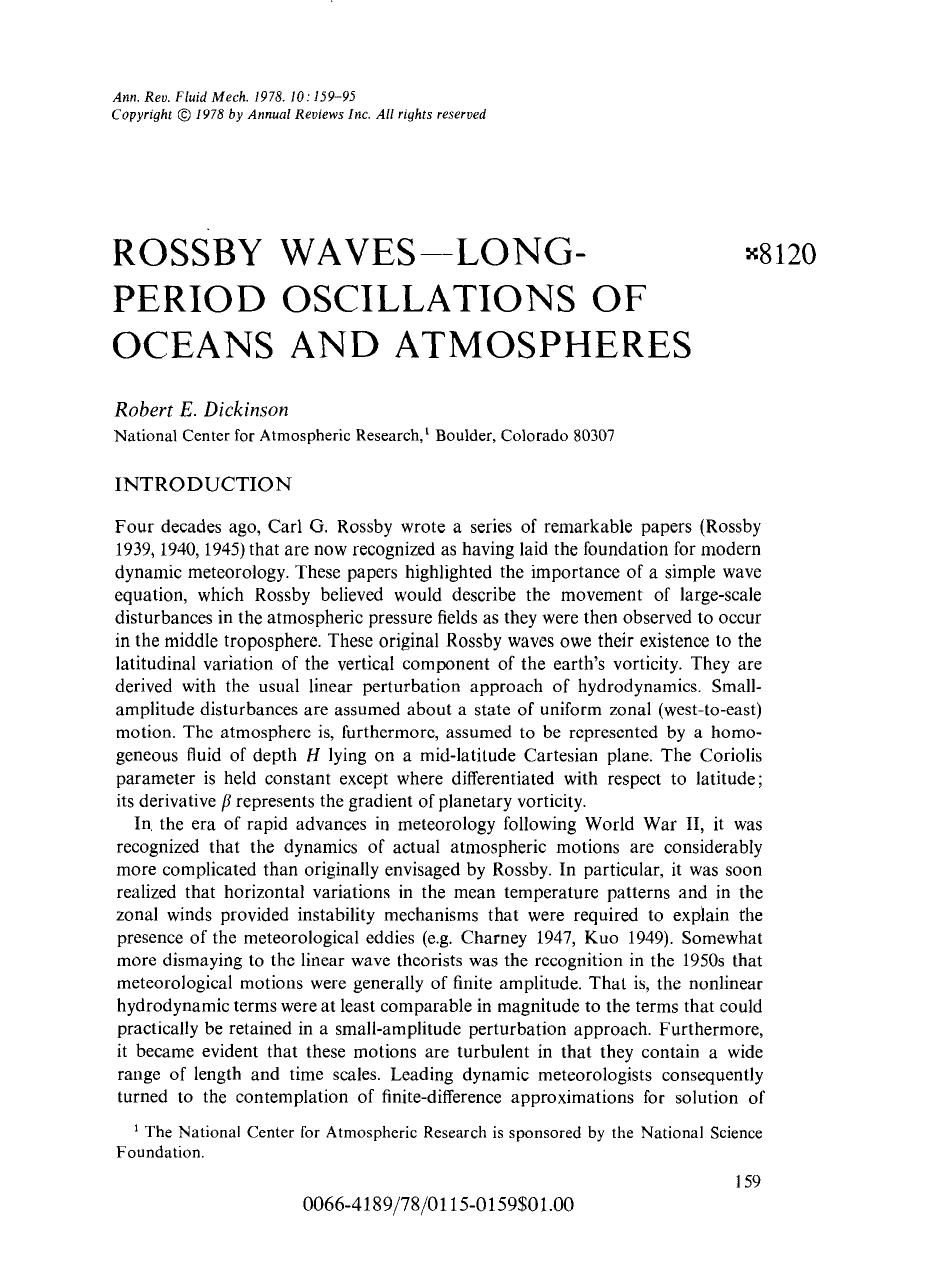 Rossby Waves--Long-Period Oscillations of Oceans and Atmospheres by R E Dickinson