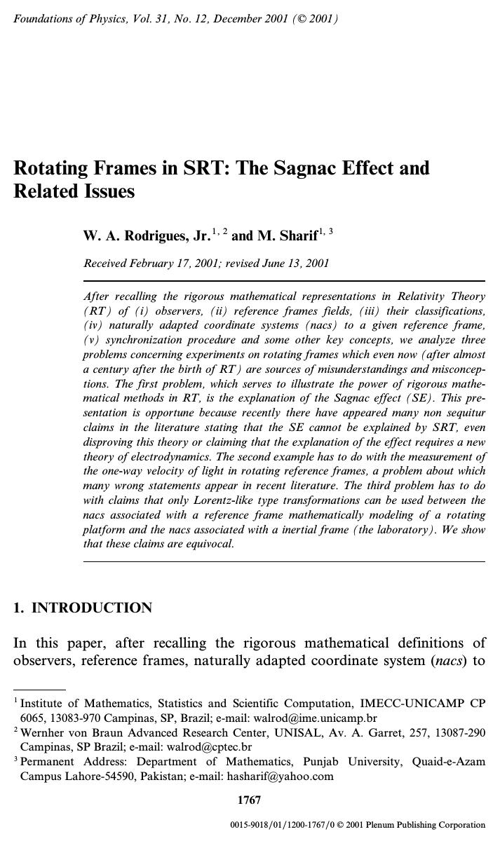 Rotating Frames in SRT: The Sagnac Effect and Related Issues by Unknown