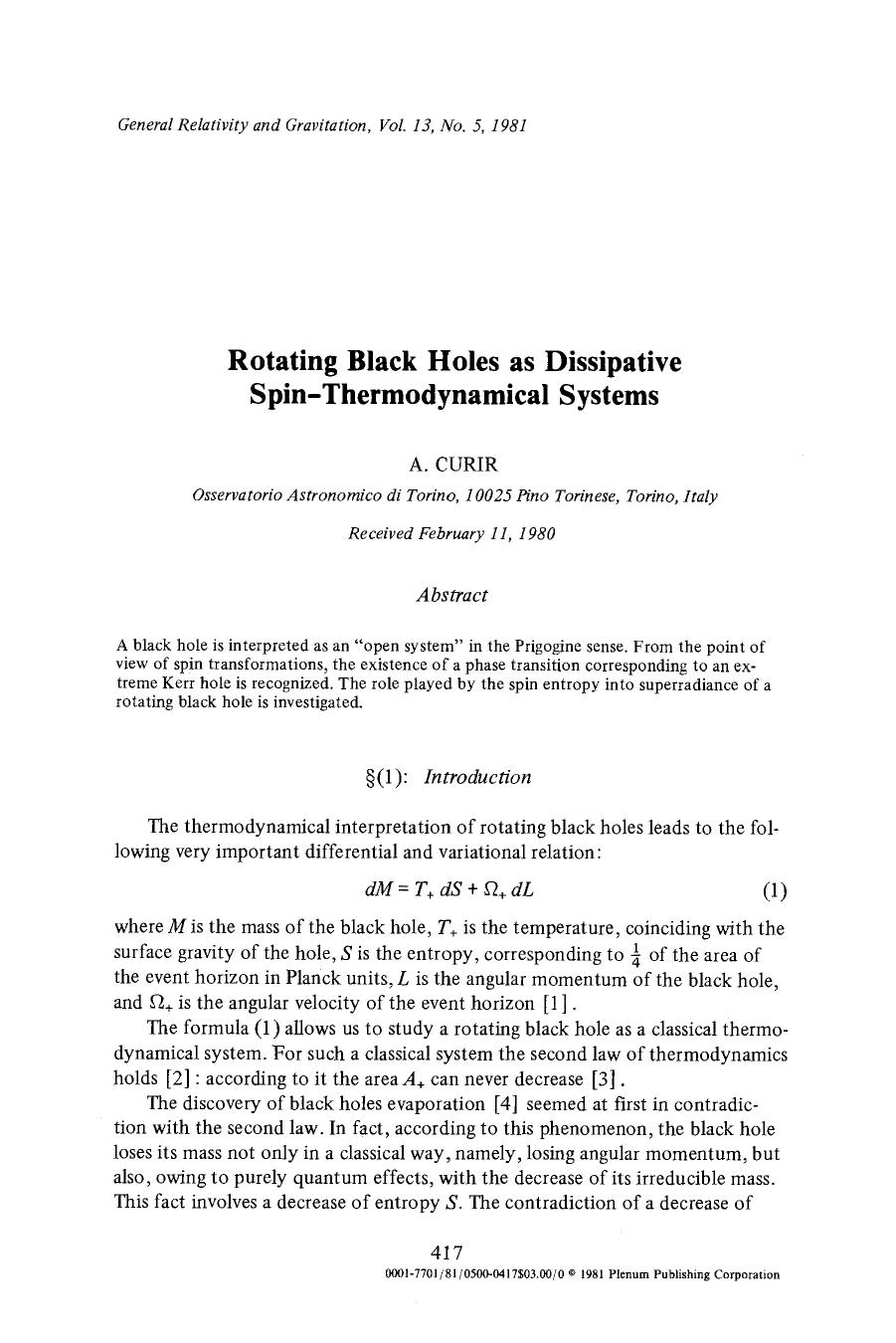 Rotating black holes as dissipative spin-thermodynamical systems by Unknown