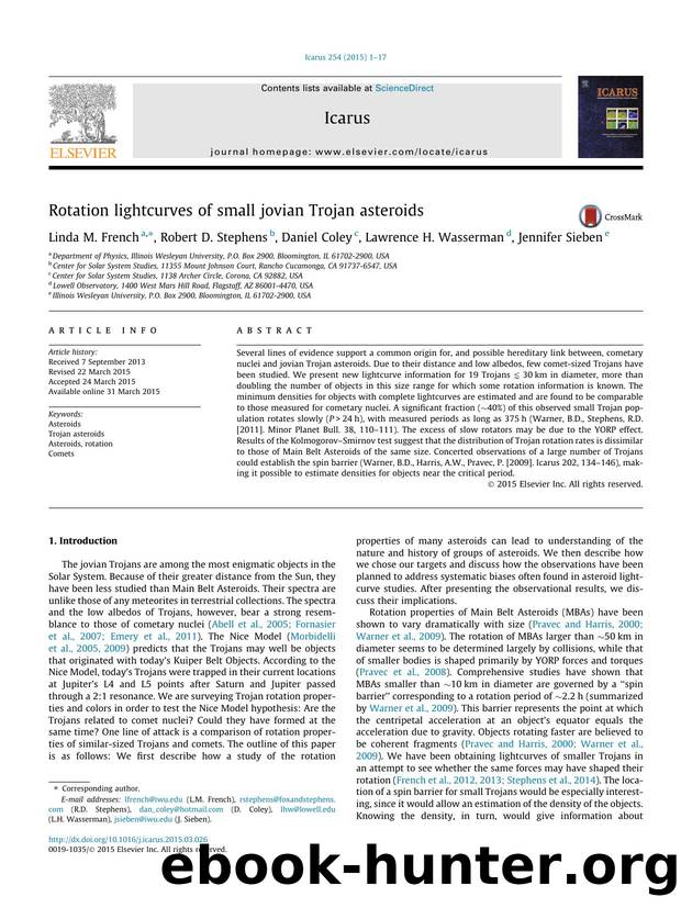Rotation lightcurves of small jovian Trojan asteroids by Linda M. French & Robert D. Stephens & Daniel Coley & Lawrence H. Wasserman & Jennifer Sieben