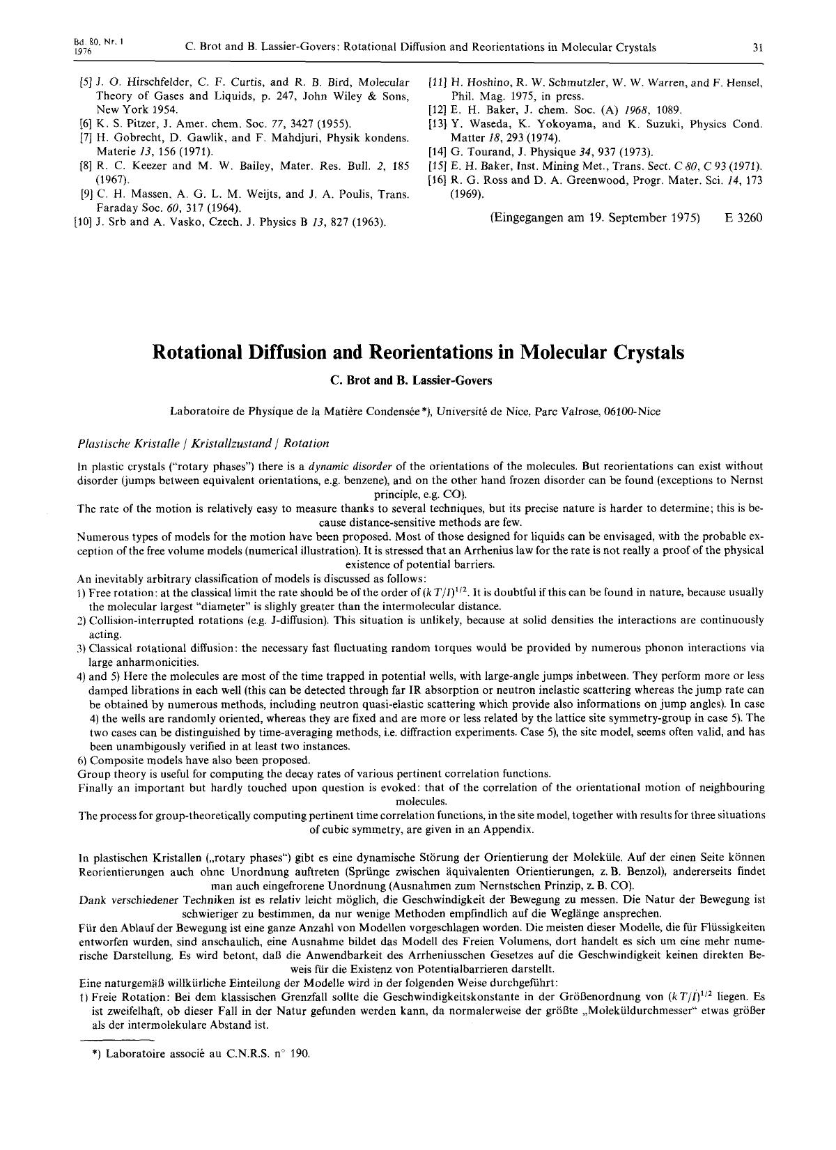 Rotational Diffusion and Reorientations in Molecular Crystals by Unknown