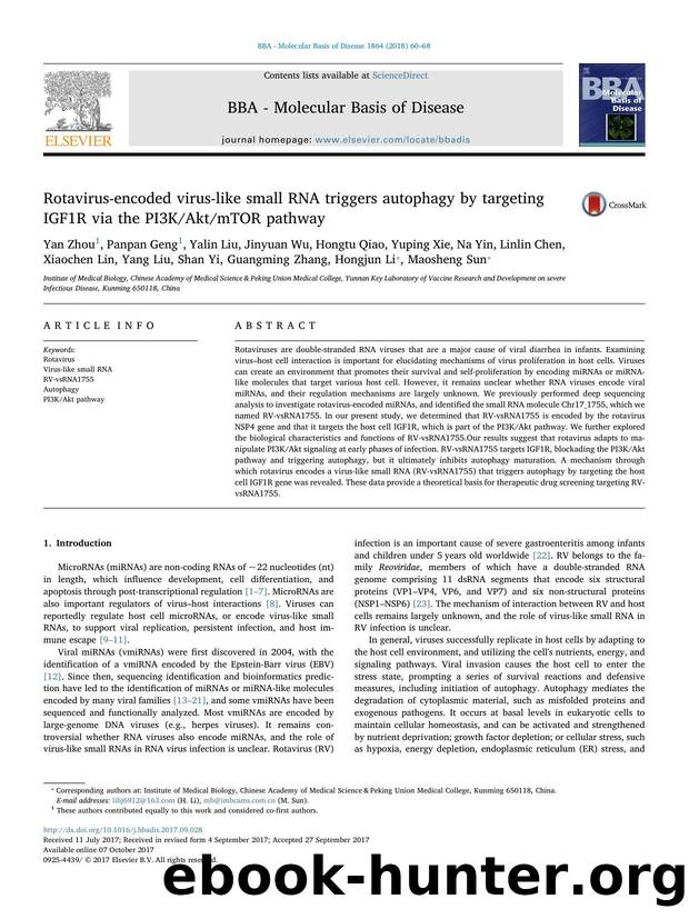 Rotavirus-encoded virus-like small RNA triggers autophagy by targeting IGF1R via the PI3KAktmTOR pathway by unknow