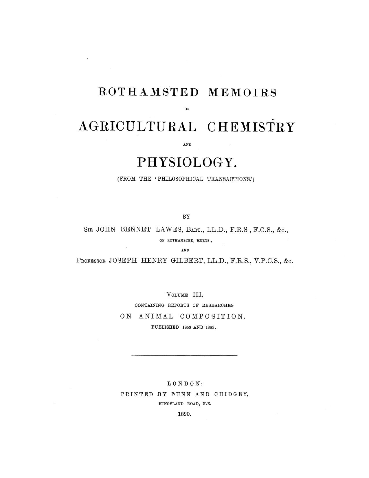 Rothamsted memoirs on agricultural chemistry and physiology reports of researche by 1890