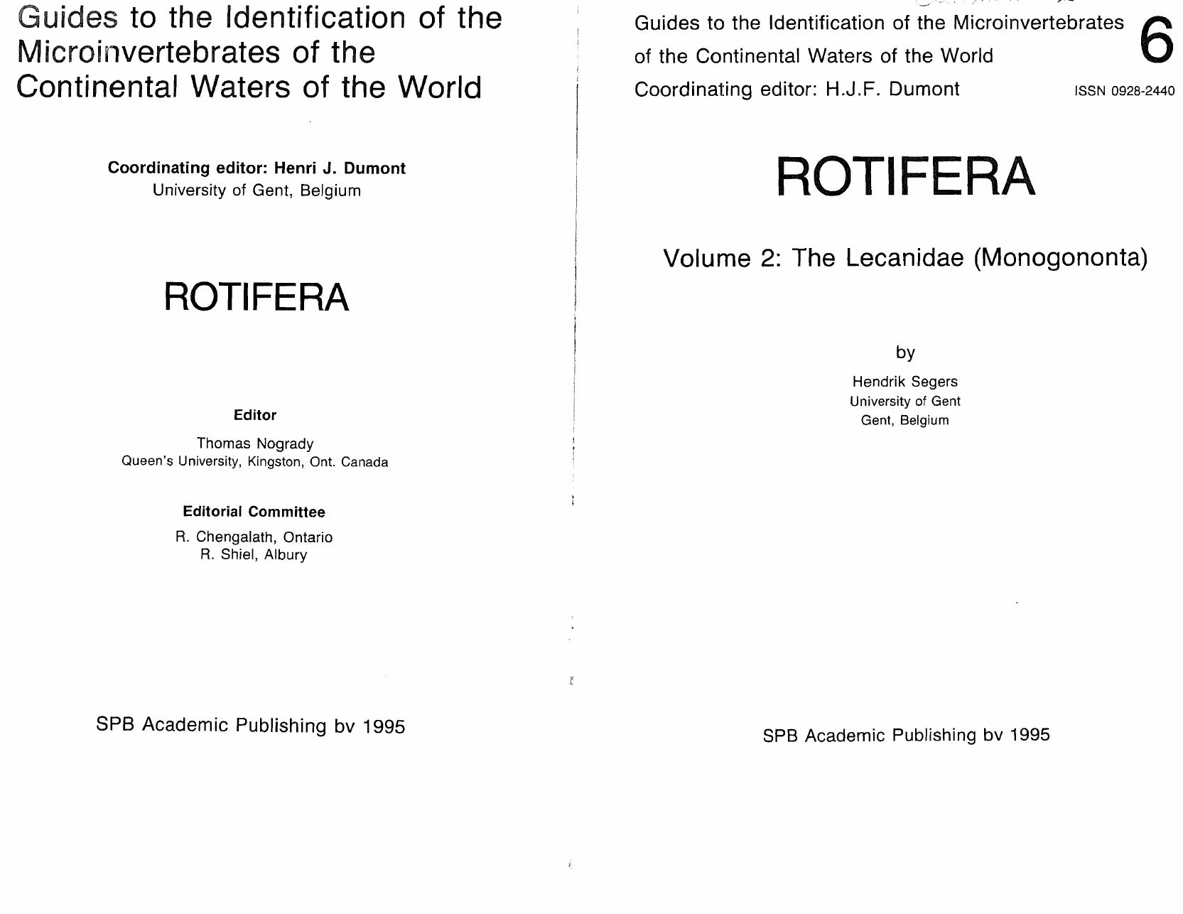 Rotifera. Vol.2, The lecanidao (monogononta) by Hendrik Segers